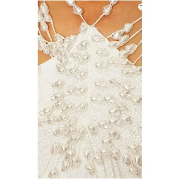 Cult Gaia Cecilia Dress Size Large Off White Pearl Knit Gown